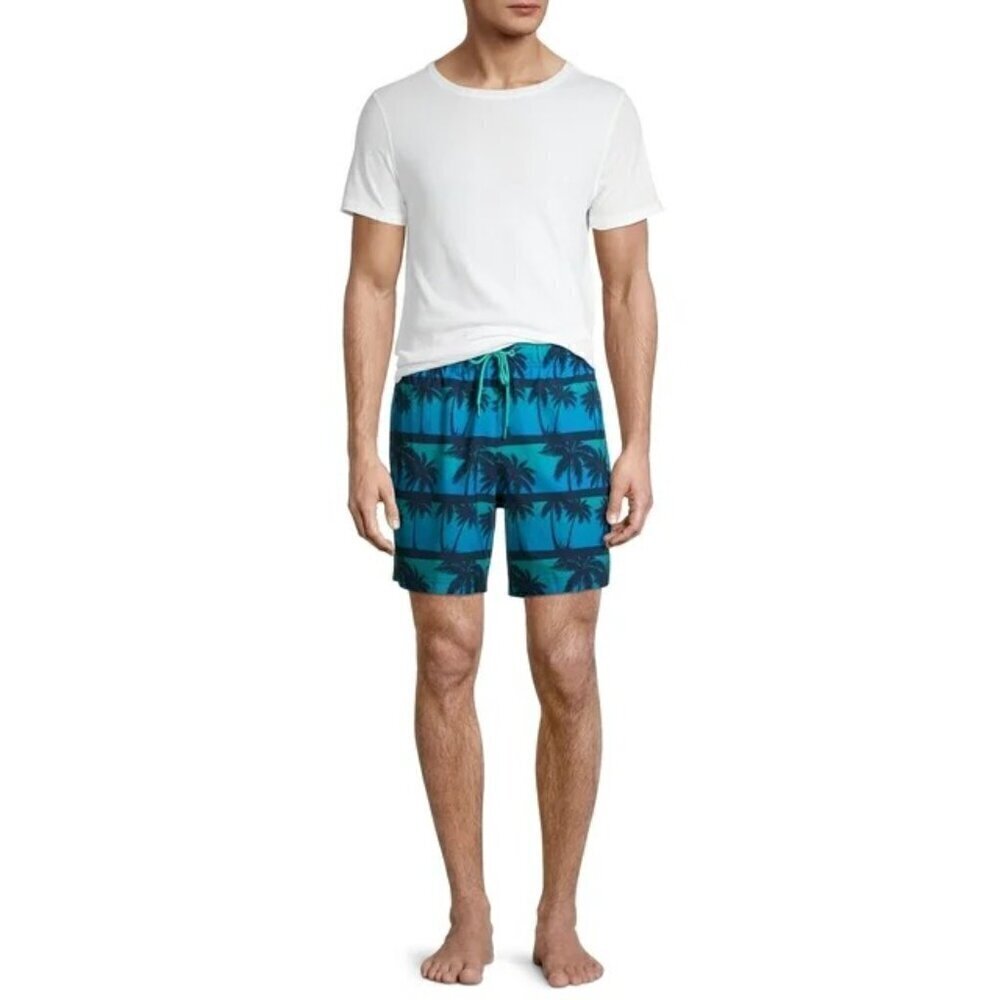 George Men's 6" Palm Tree Blue Swim Trunk Size S